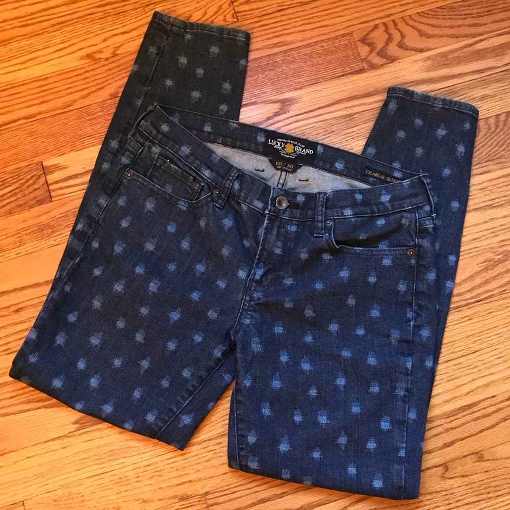 Lucky Brand Blue Polka Dot Skinny Jeans